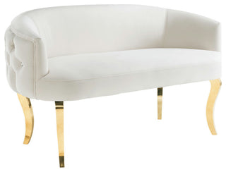 TOV Furniture Adina White Velvet Loveseat with Gold Legs