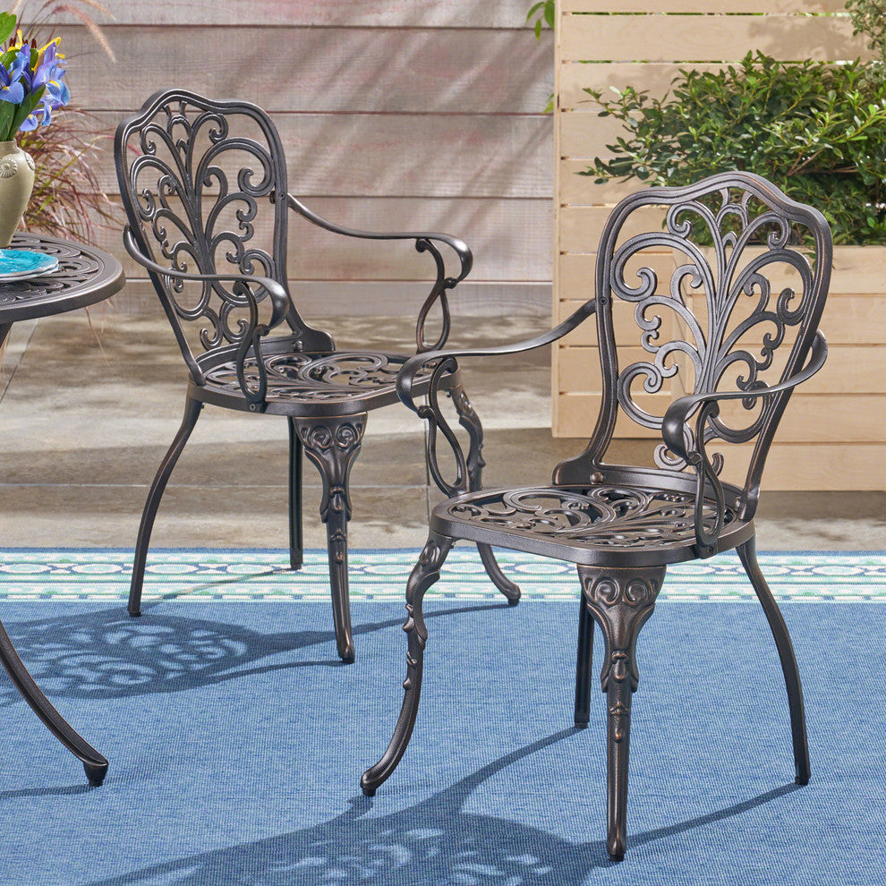 GDF Studio Buddy Outdoor Cast Aluminum Dining Chairs, Shiny Copper, Set of 2
