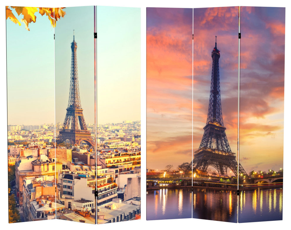 6'' Tall Double Sided Eiffel Tower Sunset Canvas Room Divider