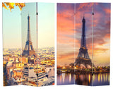 6' Tall Double Sided Eiffel Tower Sunset Canvas Room Divider