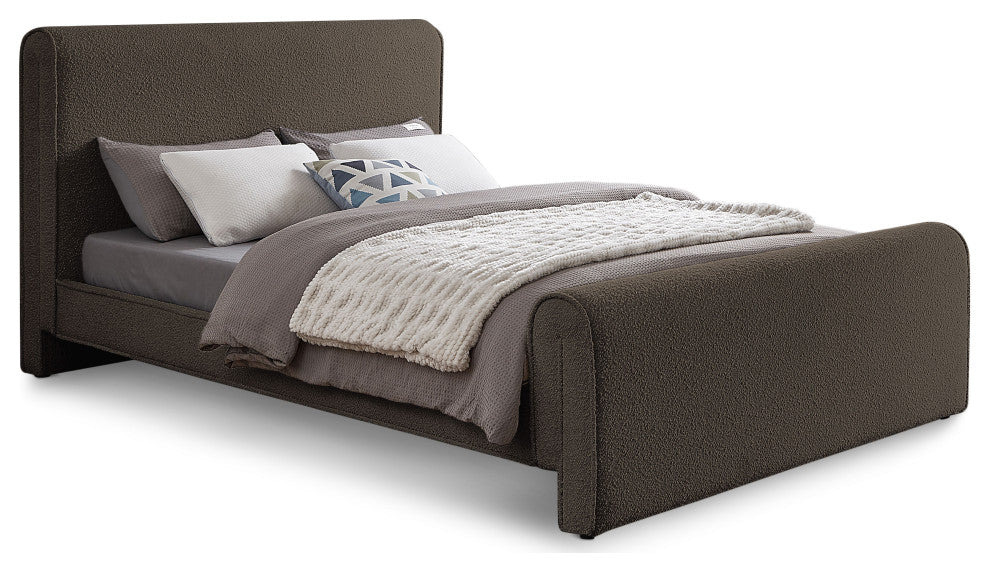 Stylus Black Boucle Fabric Full Bed, Brown, Queen
