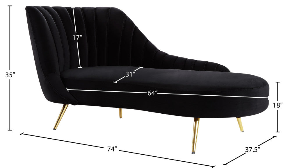 Margo Velvet Upholstered Set, Black, Chaise