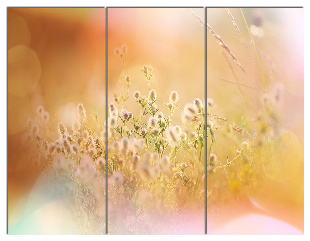 Wild Purple Flowers on Light Background, Flower Canvas Print, 36x28, 3 Panels