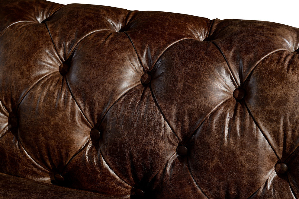 Crafters and Weavers Top Grain Leather Chesterfield Sofa, Dark Brown
