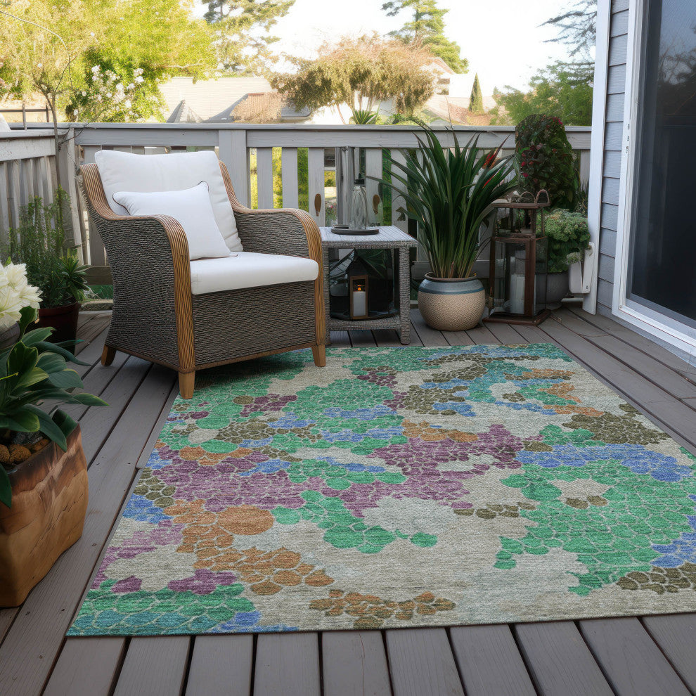 Machine Washable Indoor/Outdoor Chantille ACN1906 Green 10' x 14' Rug