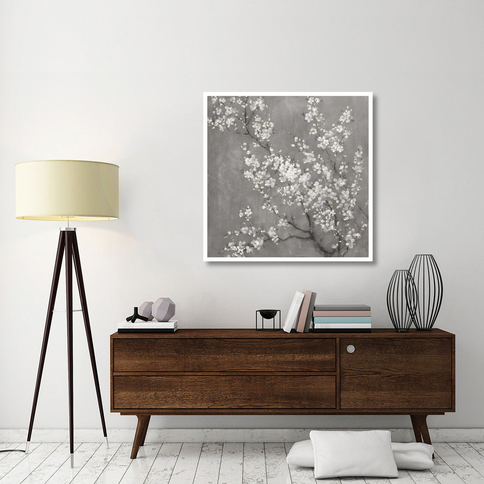 "White Cherry Blossoms II on Grey Crop" Paper Print by Danhui Nai, 42"x42"