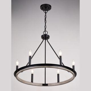 Russel 24.75" 6 Light Chandelier Matte Black and Weathered Gray