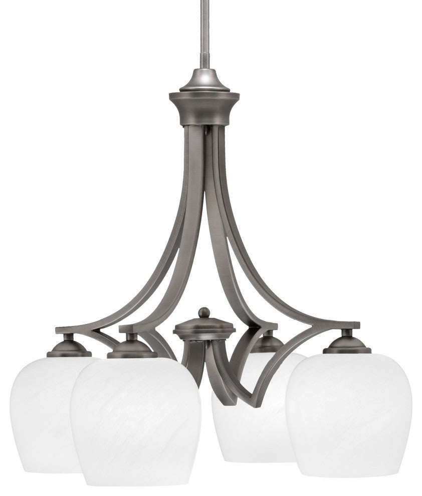 Zilo Downlight, 4 Light, Chandelier, Graphite Finish, 6" White Marble Glass