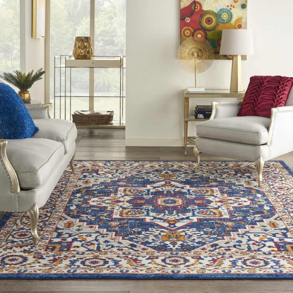 8' X 10' Blue And Ivory Power Loom Area Rug