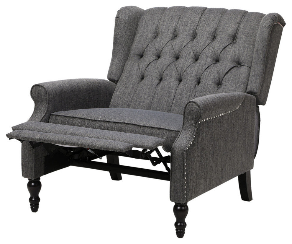Salome Oversized Tufted Fabric Push Back Recliner, Charcoal and Dark Brown