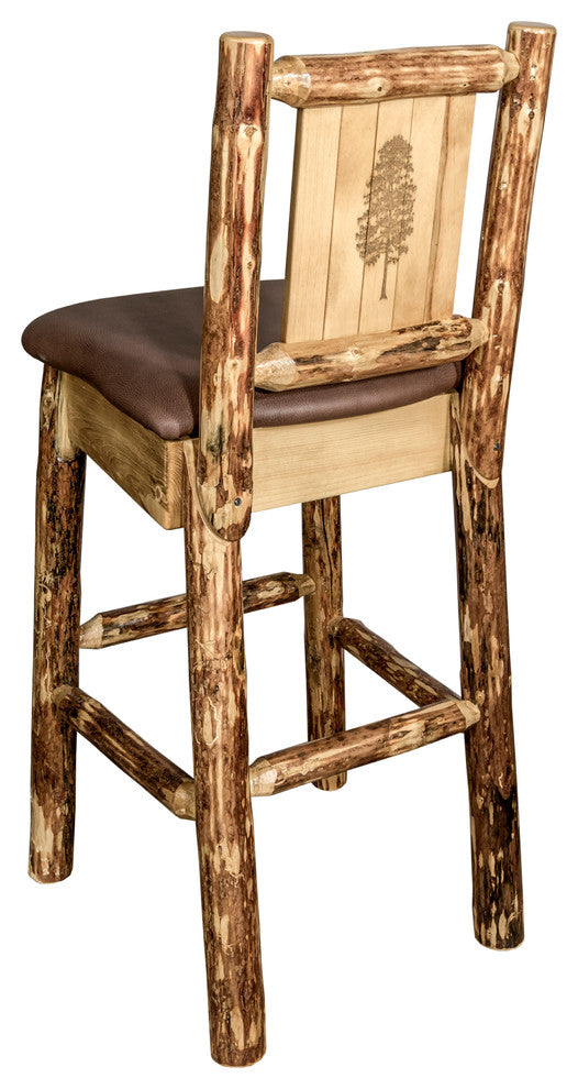 Glacier Country Counterstool Saddle Upholstery, With Laser Engraved Pine Tree