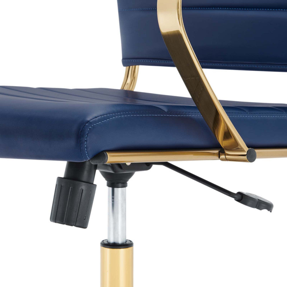 Computer Work Desk High Back Chair, Navy Gold, Faux Vinyl Leather, Home Office