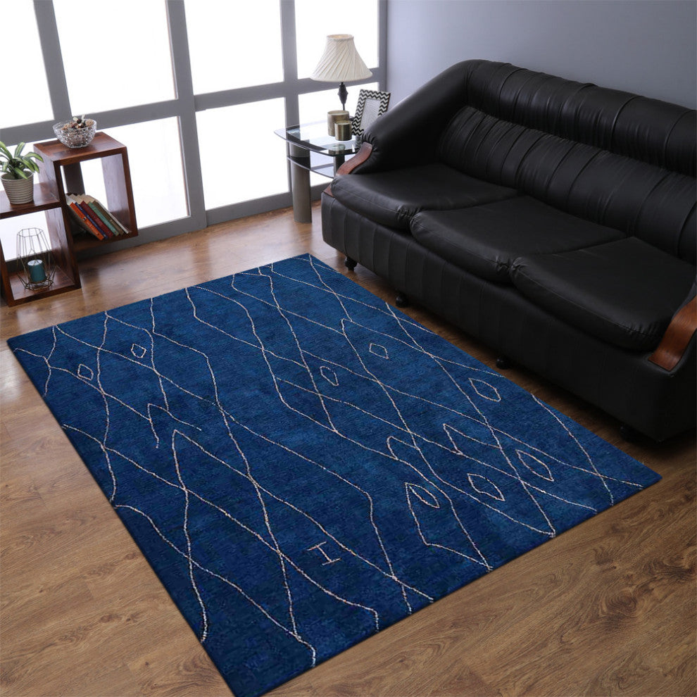HAND KNOTTED LOOM SILK ECO-FRIENDLY AREA RUGS -8'x10',Rectangle,Blue,Geometric
