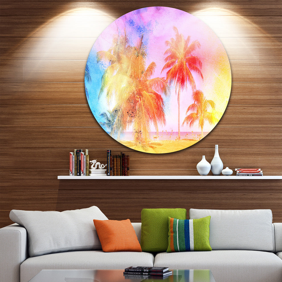 High-Rise Retro Palm Trees, Landscape Painting Round Wall Art, 23"