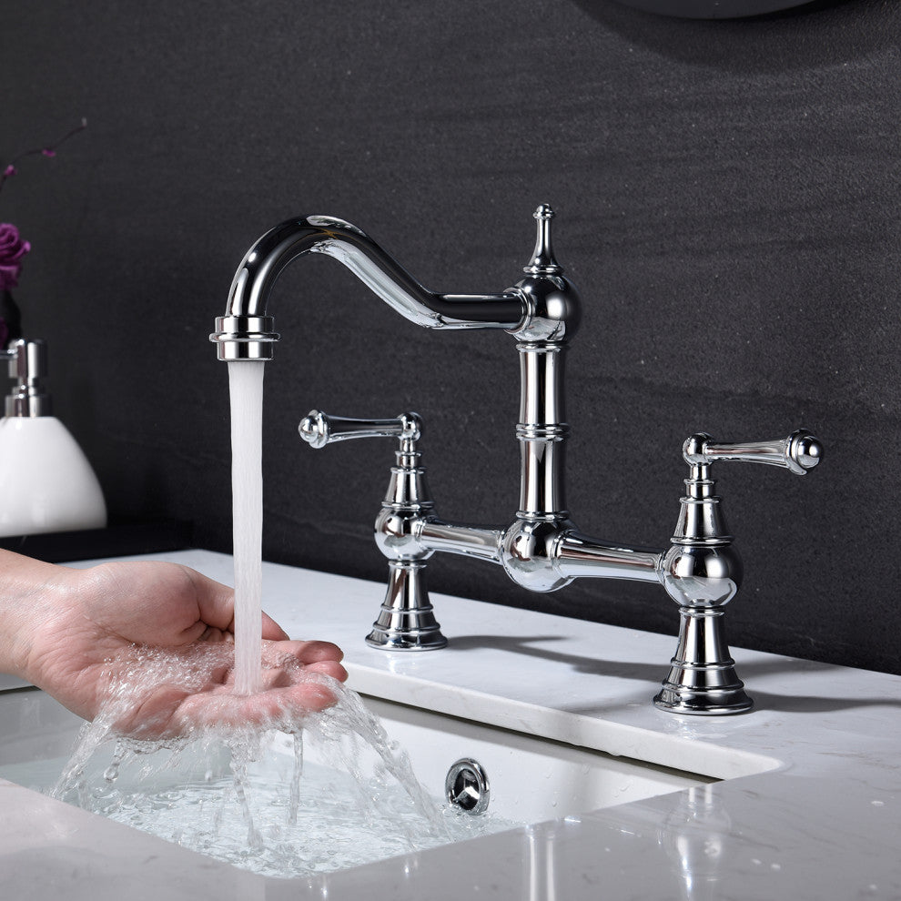 Wellfor Traditional Double Handle Widespread Kitchen Faucet