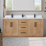 Anais Vanity Grain White Engineered Stone Countertop, Light Brown, 72", No Mirror