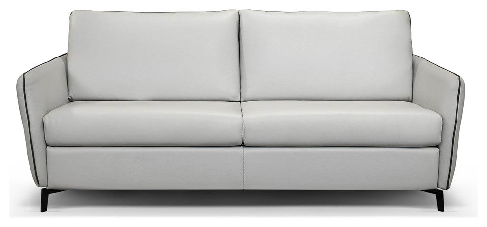 Dodo Sofa Bed, Top Grain Italian Leather, Stainless Steel Mechanism, Light Gray