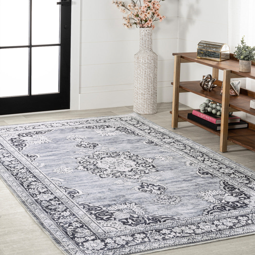 Bausch Distressed Chenille Washable Gray/White 3 ft. x 5 ft. Area Rug
