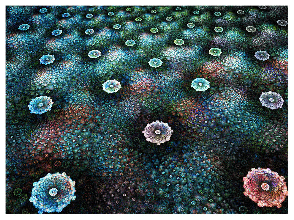 Blue Flowers on Alien Planet, Floral Canvas Art Print, 40"x30"