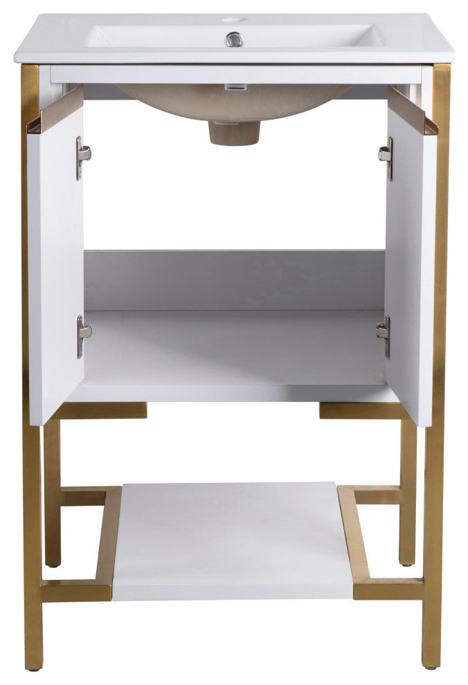 Marseille 24" Bathroom Vanity, White/Brushed Gold
