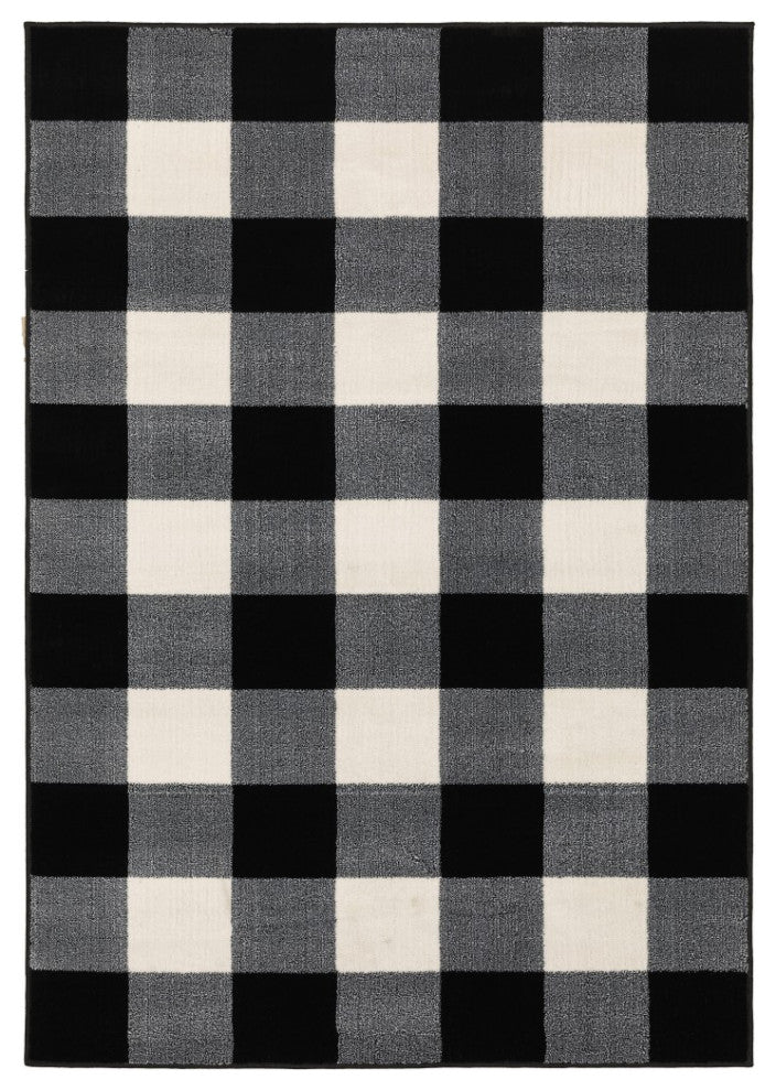 10" x 13" Monochromatic Gingham Pattern Indoor Area Rug