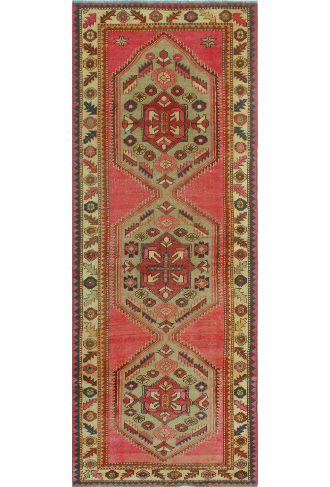 Fine Vintage Distressed Wazma Pink/Burgundy Runner, 3'9x10'0