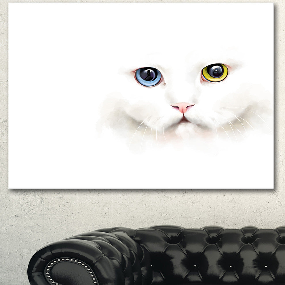 Portrait of Cute White Kitten, Large Animal Canvas Artwork, 40"x30"