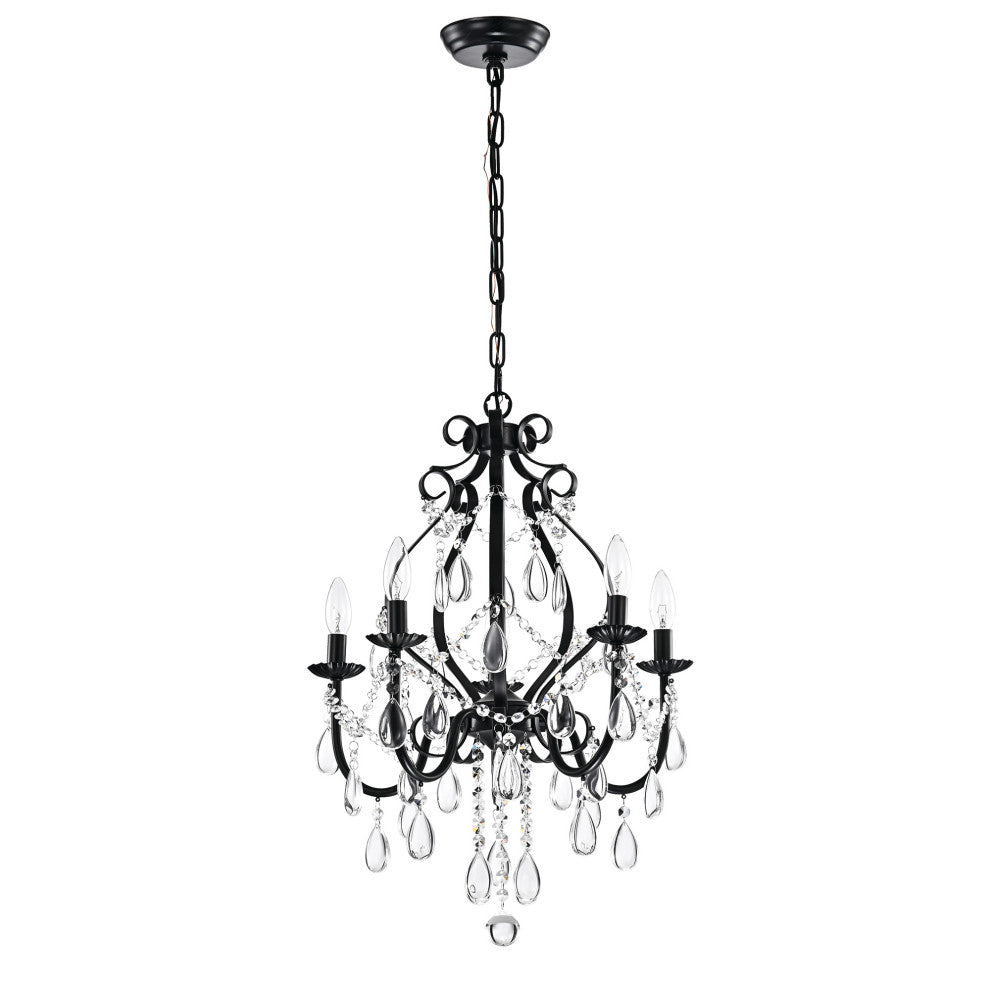 Amorette 5-Light Antique Black Candle Style Crystal Chandelier Fixture Glam