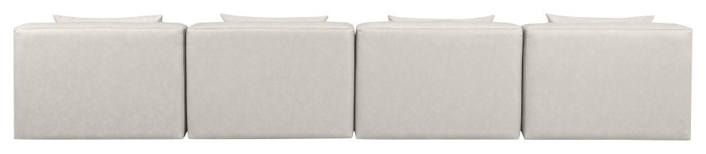Cube Upholstered Modular Sofa, Cream, 4-Piece: 4 Armless Chair, Vegan Leather