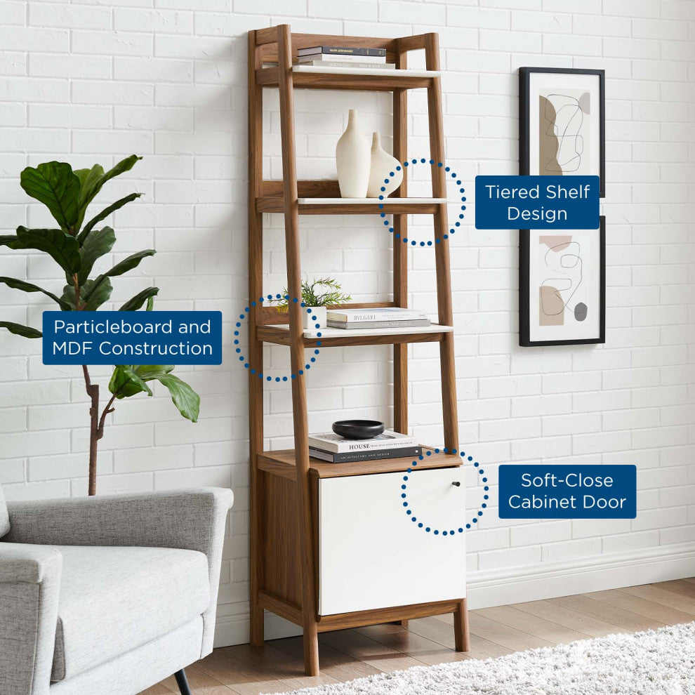 Bookcase Book Shelf Rack, Wood, Brown Walnut White, Modern, Lounge Hospitality