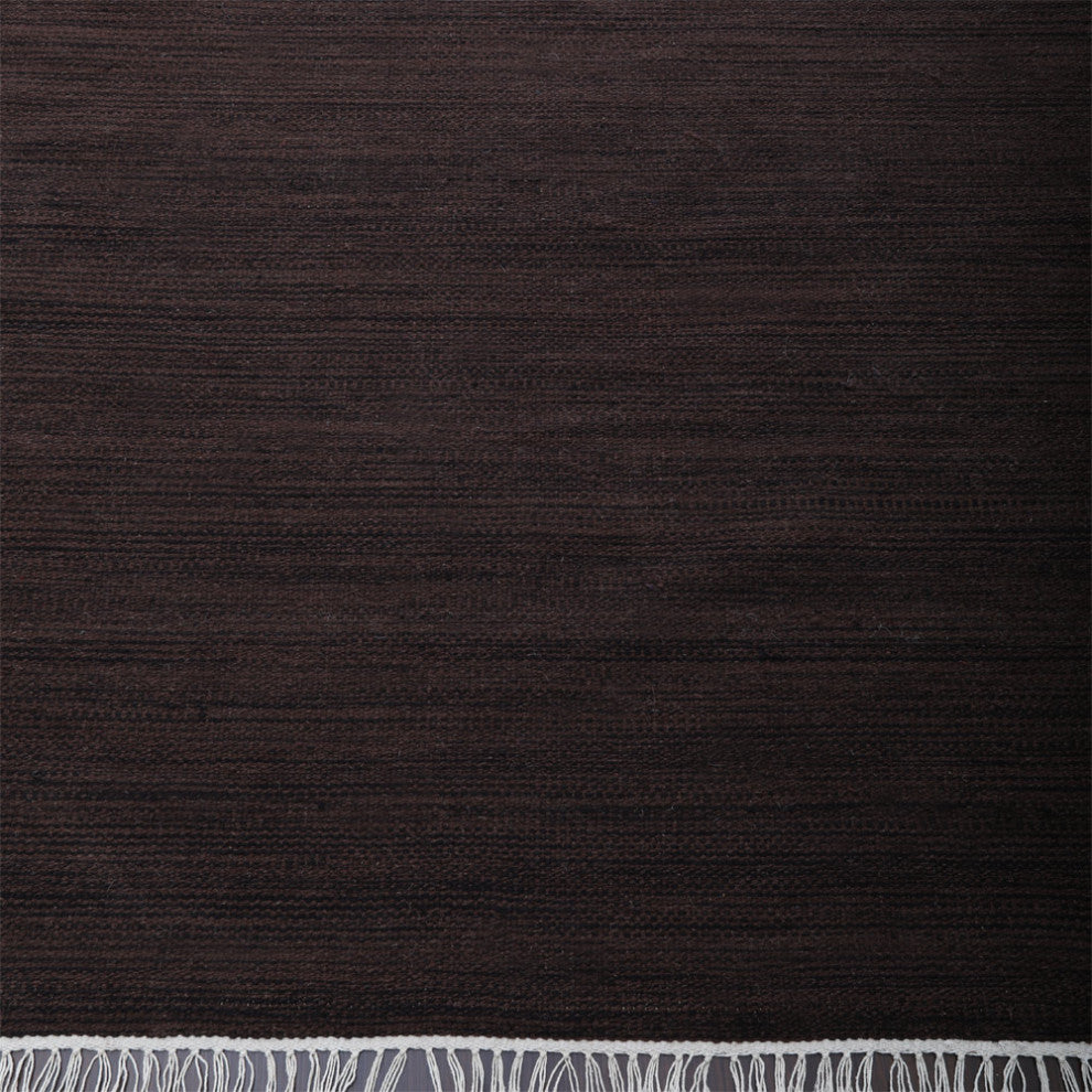 HAND WOVEN FLAT WEAVE KILIM WOOL ECO-FRIENDLY AREA RUGS,Brown, Solid Design