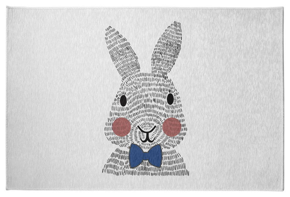 Bow-tie Bunny Easter Chenille Rug, Dark Cobalt Blue, 4'x6'