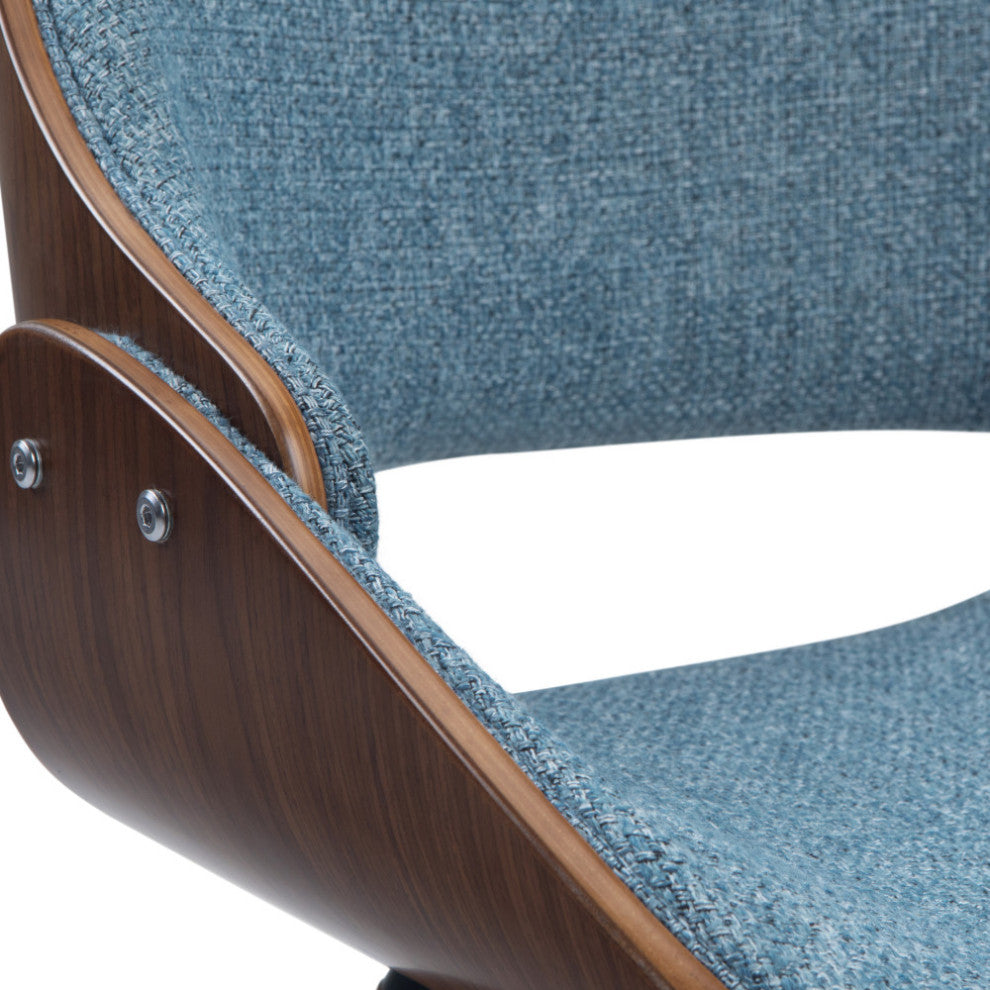 Malden Bentwood Dining Chair with Wood Back in Denim Blue Linen Look Fabric