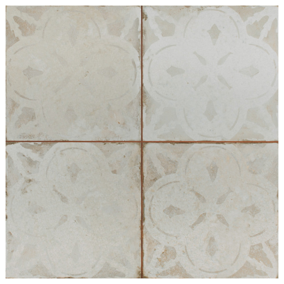 Kings Aurora Encaustic Ceramic Floor and Wall Tile, White