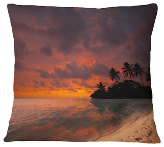 Beautiful Sunset At Tropical Beach Seashore Throw Pillow, 16"x16"