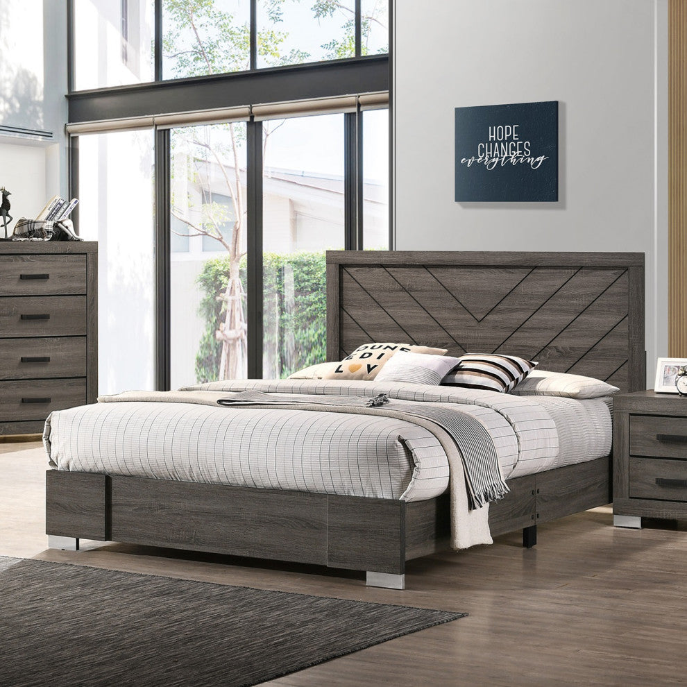 Wooden Bed, Gray, Queen Bed