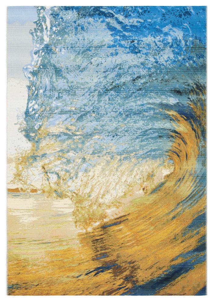 Safavieh Barbados Collection Indoor-Outdoor, BAR510 Rug, Blue/Gold, 3'3"x5'3"