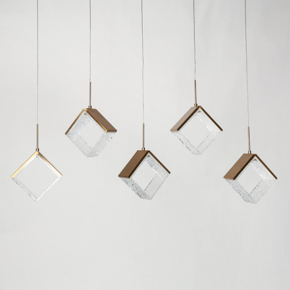 LNC Cendrillon 5-Light 40" Modern Square-Loop Acrylic LED Chandelier, Gold