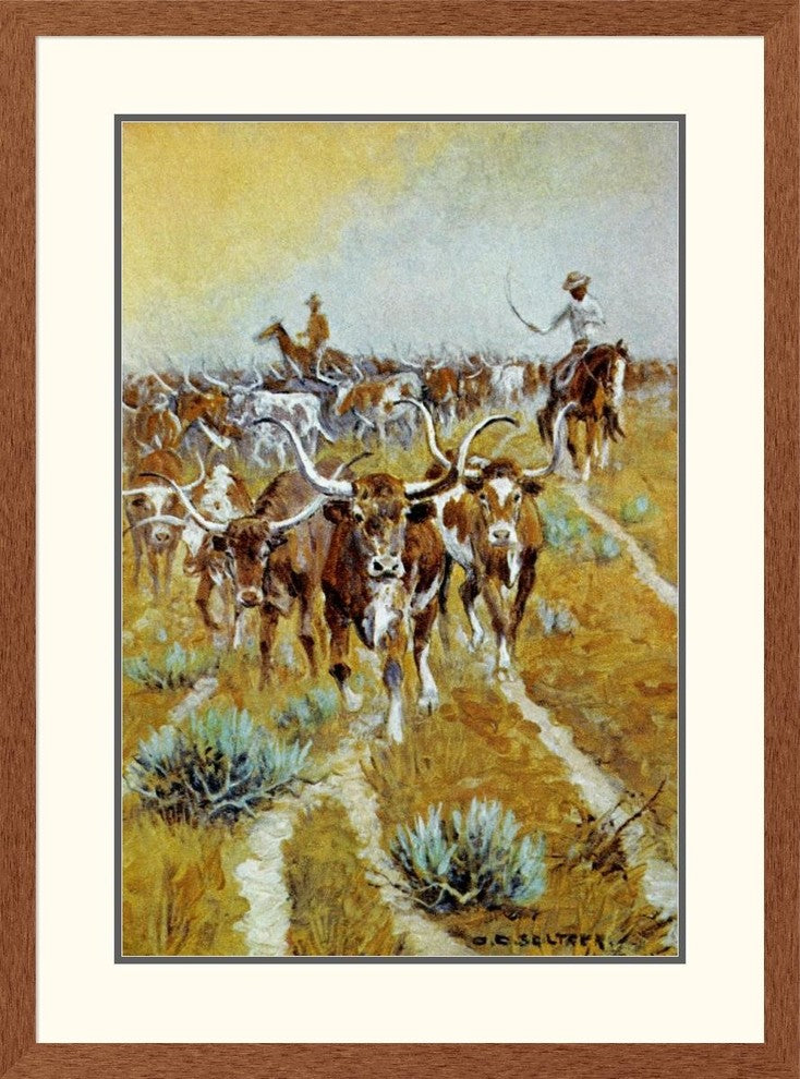 "Texas Longhorns" Framed Digital Print by Olaf C. Seltzer, 29x39"