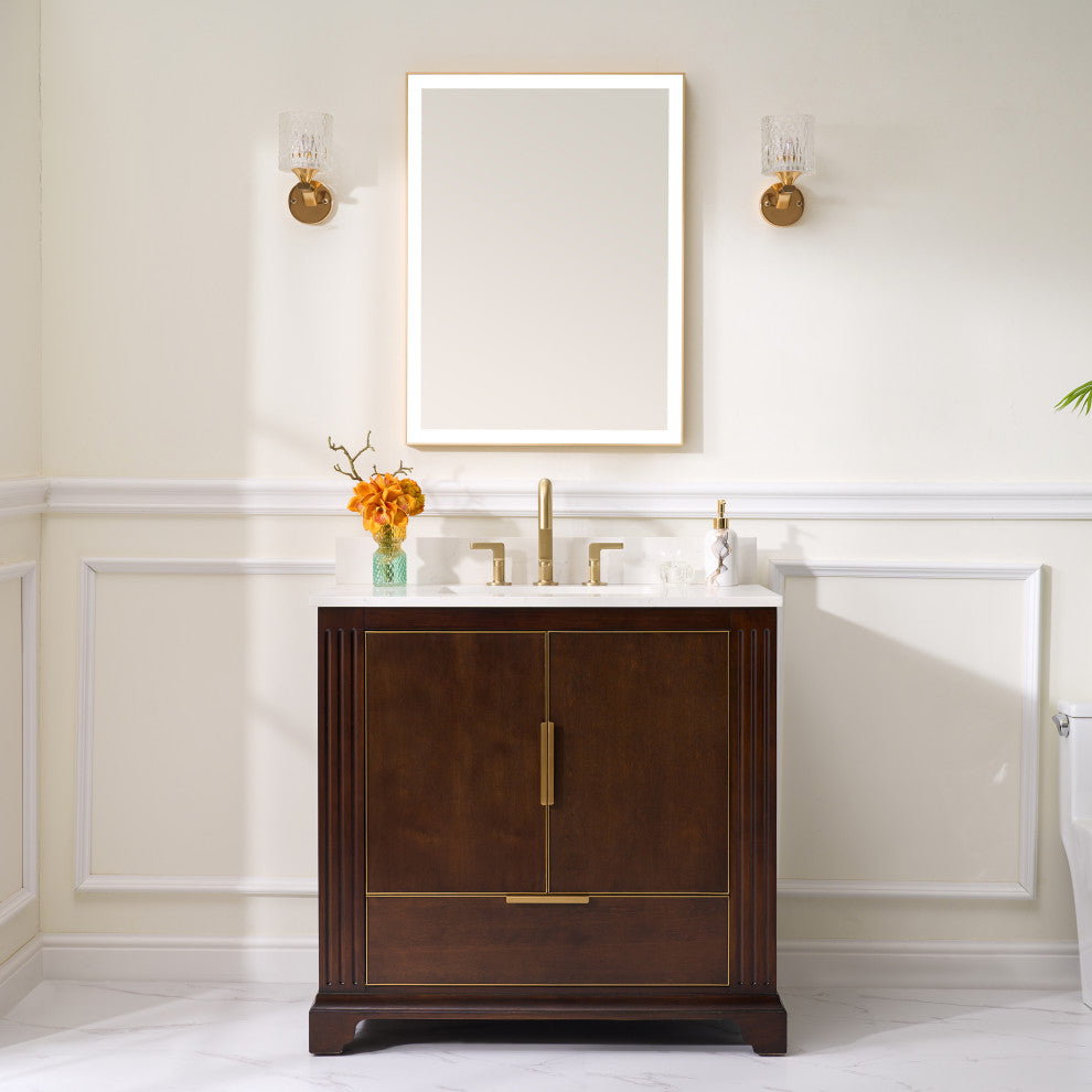 Grace Freestanding Bathroom Vanity with Quartz Top, Espresso, 36"