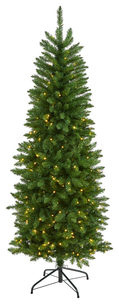 6' Slim Green Mountain Pine Artificial Christmas Tree With 250 Clear LED Lights