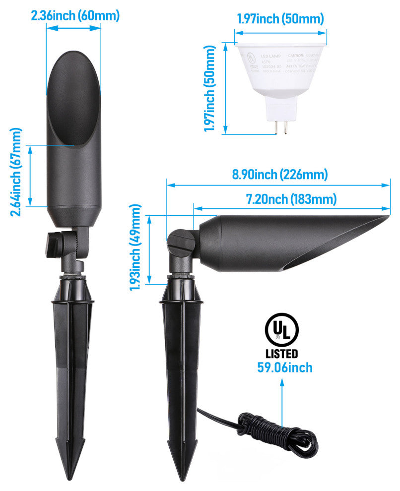 8 Pack Aluminum Landscape Spotlight with MR16 Bulb, Max 50W GU5.3 Base