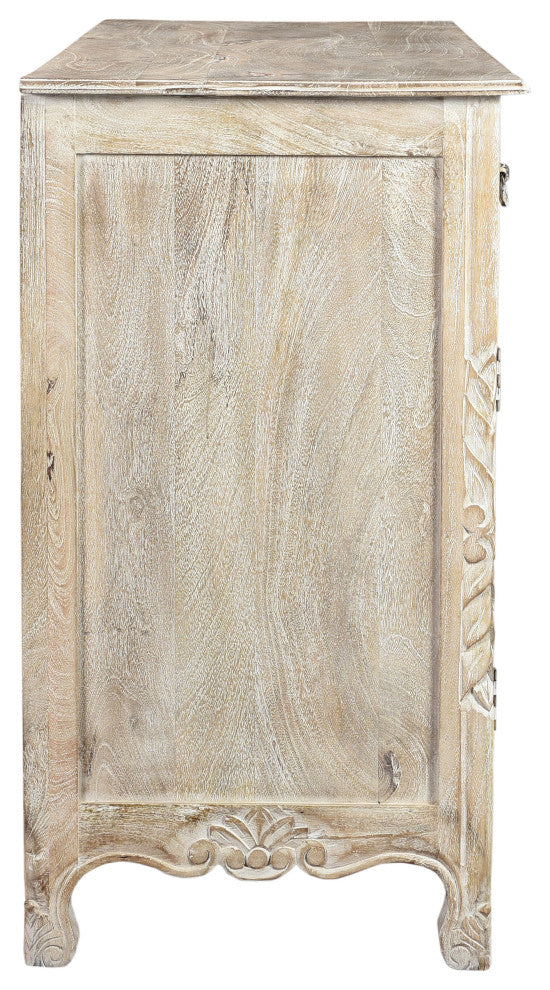 Delaney Carved Sideboard, Distressed Off-White