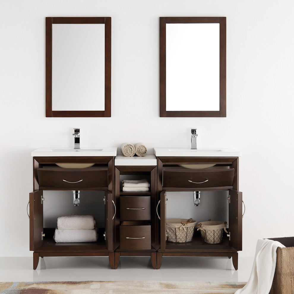 Cambridge 60" Antique Coffee Double Sink Traditional Bathroom Vanity, FFT3071CH