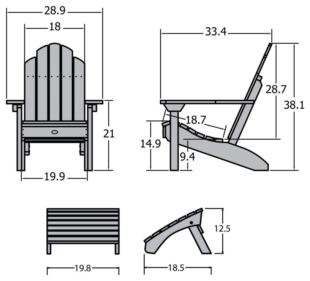 Westport Adirondack Chair With Ottoman, Coastal Teak