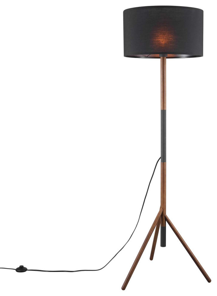 Floor Lamp Light, Black Brown Walnut, Wood, Modern Cafe Bistro Hospitality