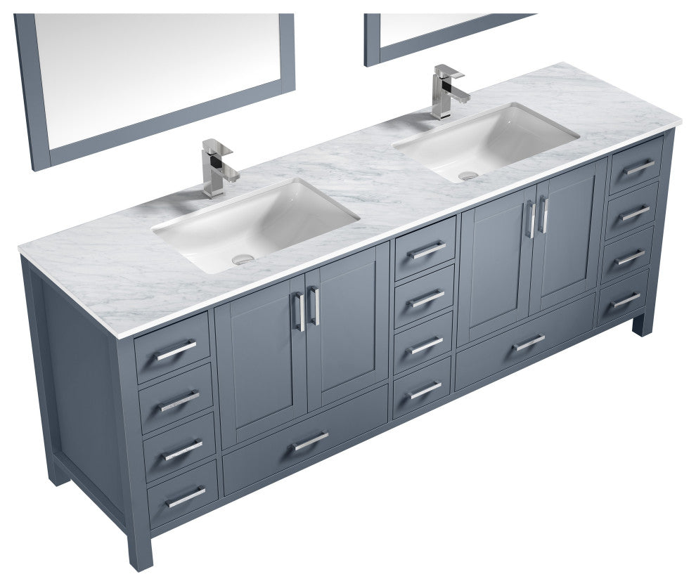 Jacques 84" Dark Grey Double Vanity Set with Carrara Marble Top