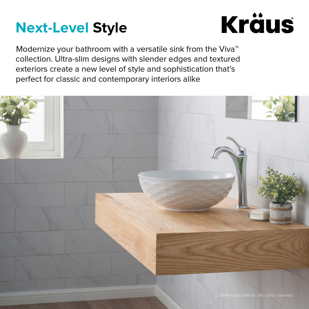Viva Ceramic Round Vessel Bathroom Sink, White