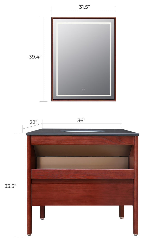 Freestanding Bath Vanity Set with Engineered Stone Top with Mirror, 36''