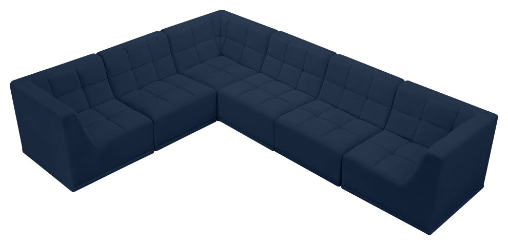 Relax Velvet Upholstered 6-Piece L-Shaped Modular Sectional, Navy
